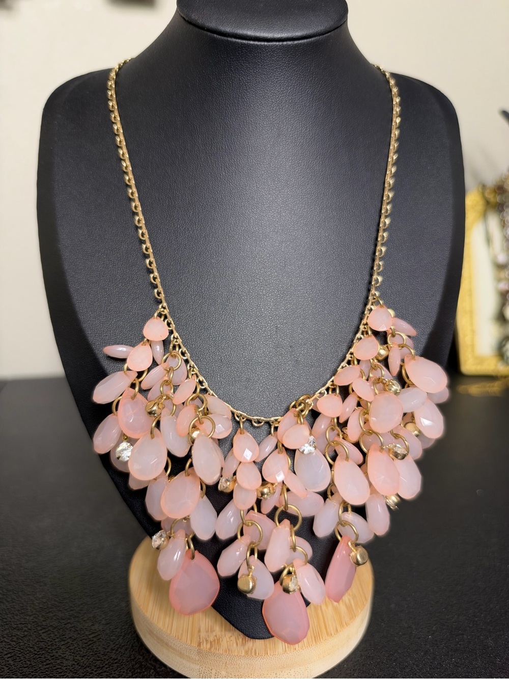 Natasha Gold Tone Chain Pink Teardrop Statement Necklace - Women Jewelry